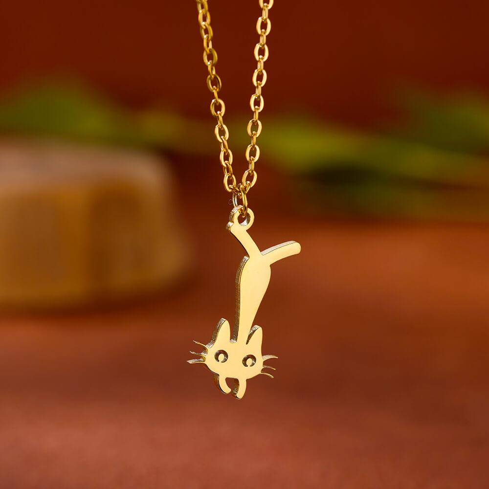 Stainless Steel Initial Letter Cat Pendant Necklace for Women Gold Color Animal Alphabet Necklaces Charm Fashion Jewelry Gifts