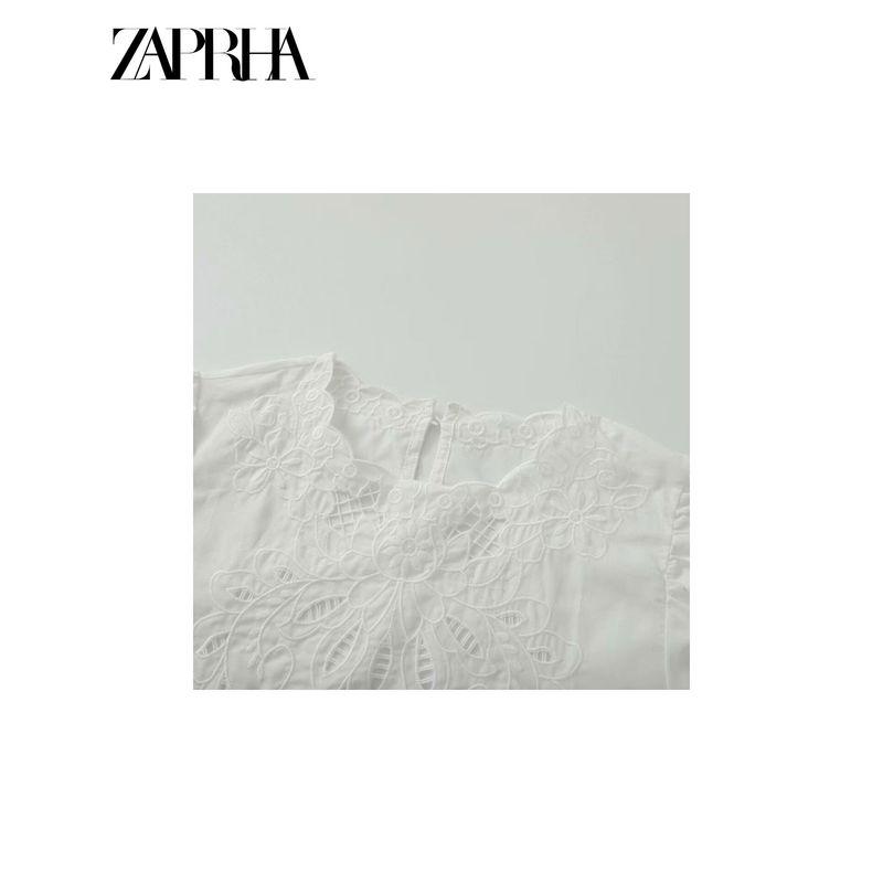 Zaprha 2025 New Arrival French Smock Top Women's Embroider Lace Romantic Round Neck Shirt 6895060