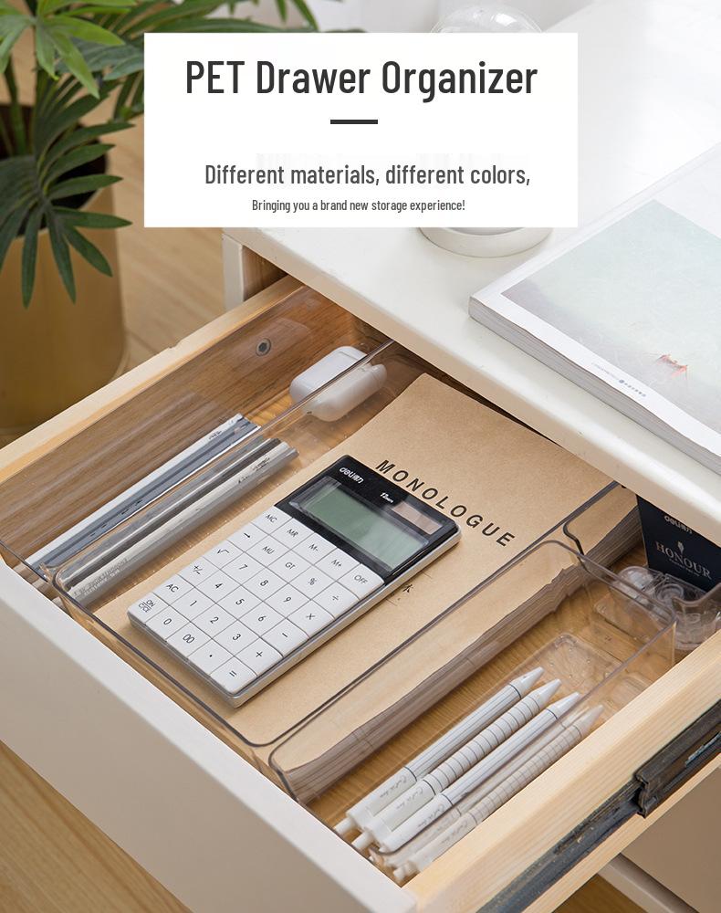 Clear Drawer Organizer Set with Built-in Dividers for Miscellaneous Items