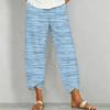 Women Plus Size Loose Nautical Print Cropped Pants Blue Beige Cross Hem With Pockets