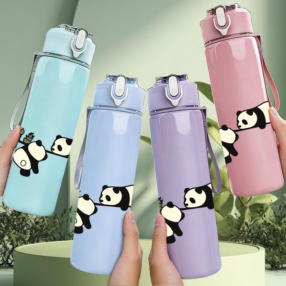 1PC Panda Bamboo Cartoon 750ml Color Plastic Sports Water Bottle Leakproof Flip Straw Lid Suitable for Sports Office Home Use