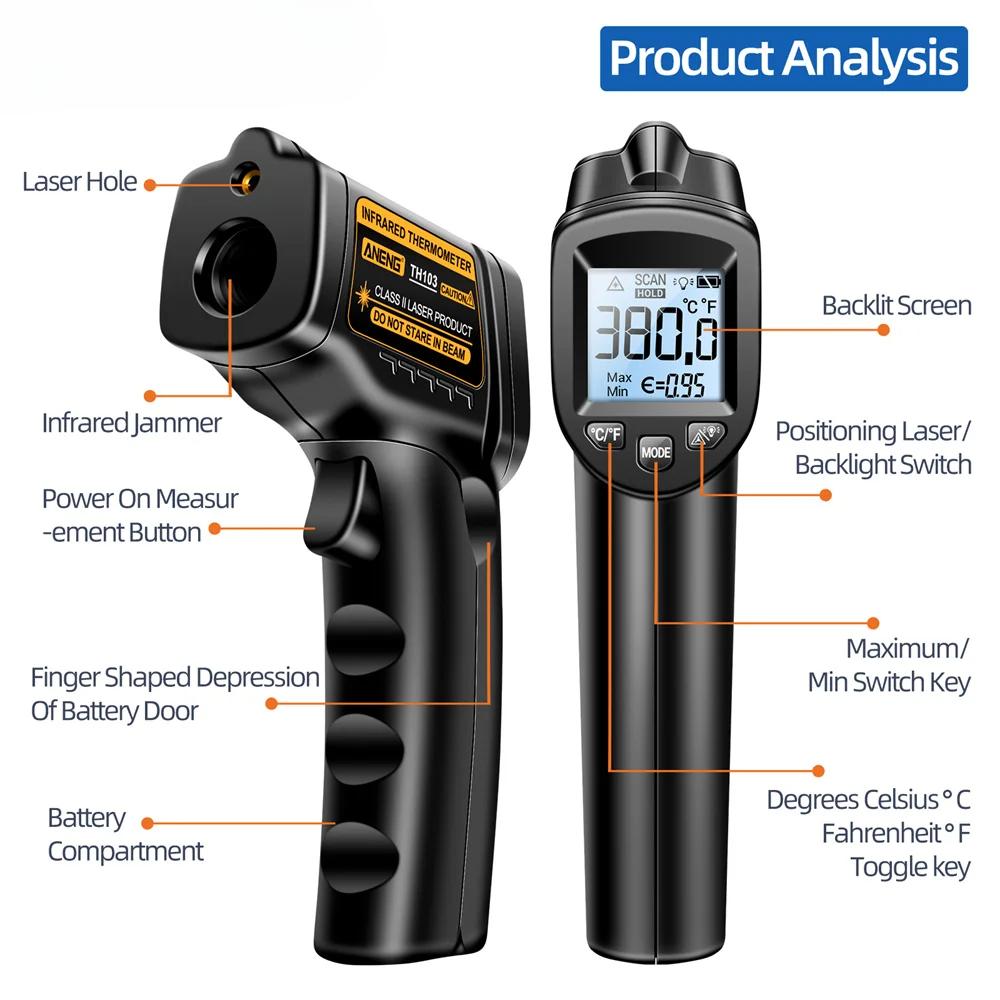 TH103 Digital Infrared Laser Thermometer Industrial Temparature Gun Backlight Screen Temperature Meter Non-contact Tools