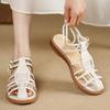 Retro woven hollow Roman sandals women's flat-soled transparent bag head sandals 2025 summer new leather soft sole