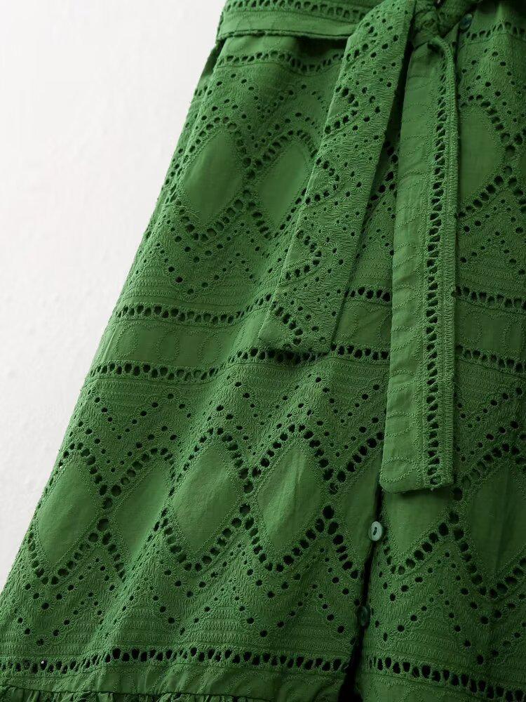 Spring Collection: Women's European & American Holiday Embroidered Shirt Dress