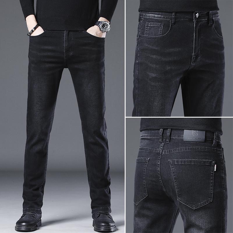 Straight-leg Jeans Autumn High-end Casual Versatile Trendy Brand Stretch Slim Straight-leg Jeans Men's Solid Color