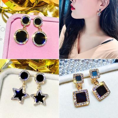 Stud Earring Small Fresh and Simple Earrings Temperament Ladies Rhinestones Circle Women's Earring Jewelry Accessories