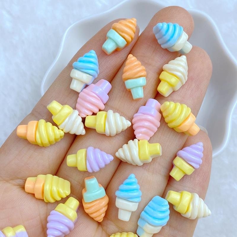 30Pcs New Cute Resin Mini 7*13mm Ice Cream Series Flat Back Manicure Parts Embellishments For Hair Bows Accessories