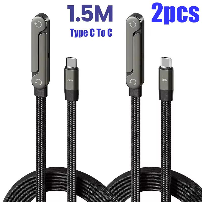 2 In 1 Cable PD240W Type C To Type C Fast Charging Foldable Bracket Cable Built-in Desktop Holder Wire For iPhone Samsung Xiaomi