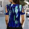 Women V Neck Cold Shoulder Blouse Dark Brown Dense Leopard Print Short Sleeve Top