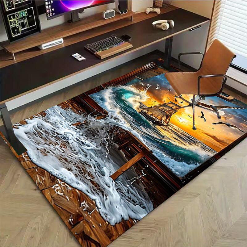 1PC Sailboat Ocean Non-Slip Floor Carpet Compatible for Office&Living Room&Bedroom&Dining room - Flat-Weave Machine-O368