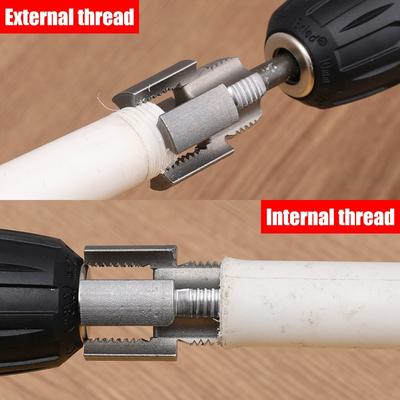 Carbon Steel Pipe Threading Tool All In One Hand Drill Adapter Internal External Thread Reamer Plumbing Kit Compact Double Head