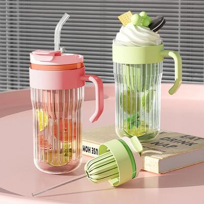 550ml proužkovaná skleněná láhev na vodu s čajovým spařovačem Průhledný skleněný šálek se slámovým ledem Hrnek na kávu Mléko Láhev na čajový džus