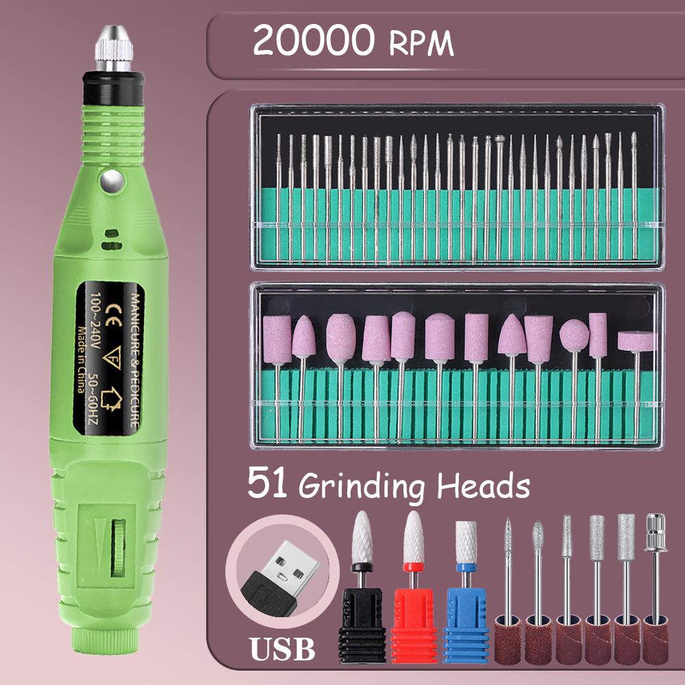 

Электрический набор для шлифовки ногтей Машинка для сверления ногтей Шлифовальное оборудование Фреза для маникюра педикюра Мощная полировка шлифовка зелёный