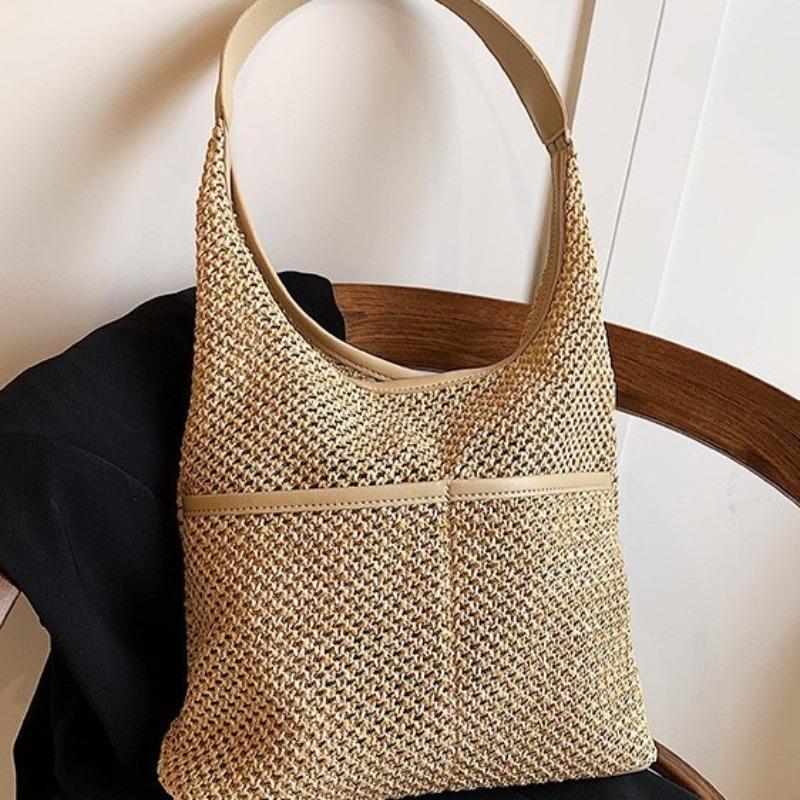 Woven Bag, Fresh and Light Single-shoulder Underarm Tote Bucket Bag, Classic Straw Woven Bag, Women's Beach Bag