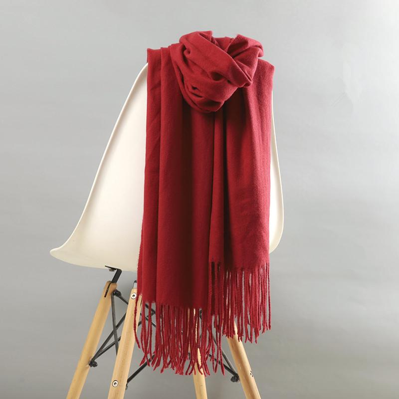 Red Scarf Women's Autumn and Winter Camel Tassel Warm Wool Cashmere Scarf Winter Long Imitation Cashmere Scarf