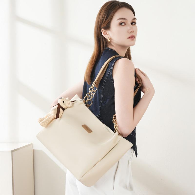 2025 New Tote Bag for Women, Genuine Leather, High-End Feel, Large Capacity, Summer Niche Commuter Shoulder Bag, Trendy Bags