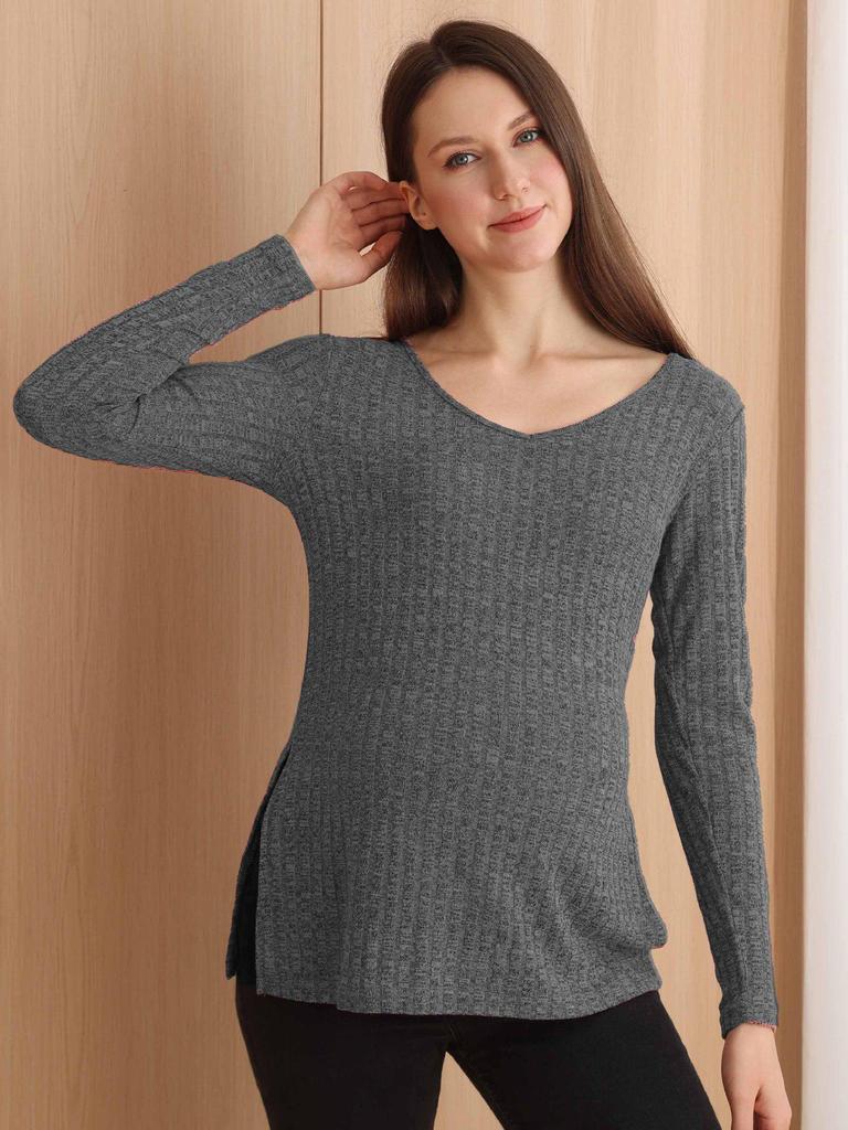 Ny sammetstopp med V-ringning för gravida med slitsar - Enfärgad, långärmad.