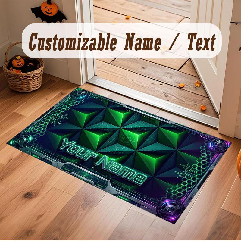 City Cyberpunk Theme Crystal Velvet Floor Rug Personalized Custom Name Text Warm Carpet Home Decoration