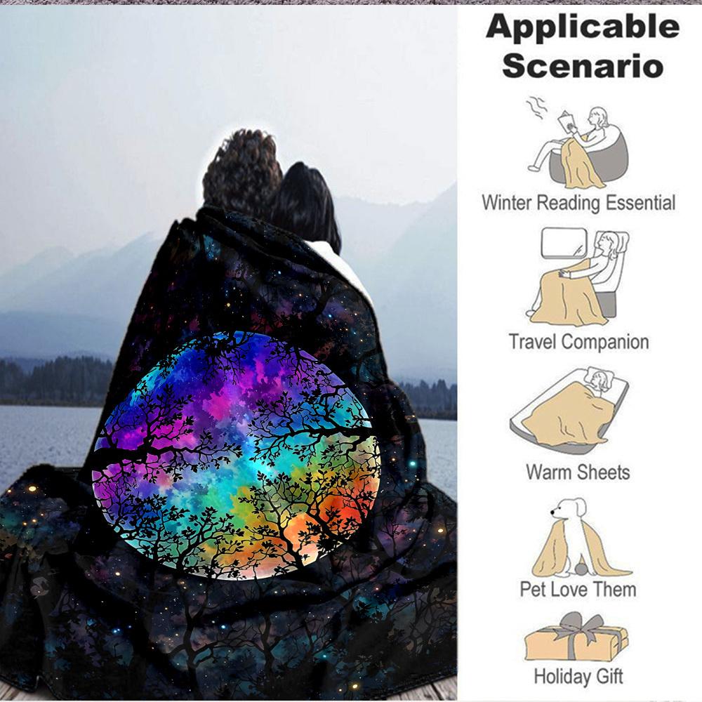 1pc Galaxy Trees Blanket, Lightweight Flannel Throw Blanket for Sofa, Bed, Travel, Camping, Living Room, Office, Couch039