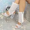 Fashion Eilyken New Design Breathable Mesh Crystal High Heels Women Boots Sandals Street Style Square Toe Banquet Party Zipper Shoes