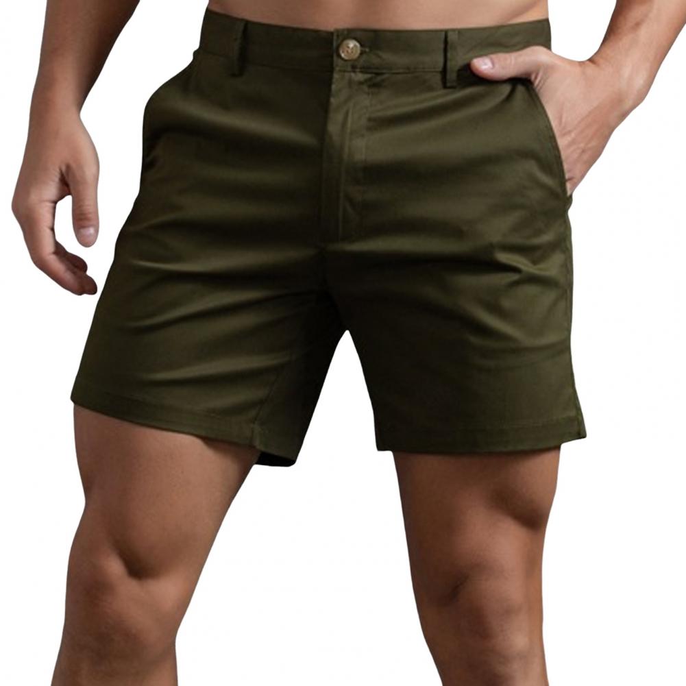 Men Summer Cargo Shorts Mid-rise Button Zipper Fly Pockets Shorts Solid Color Straight Leg Casual Short Pants Streetwear