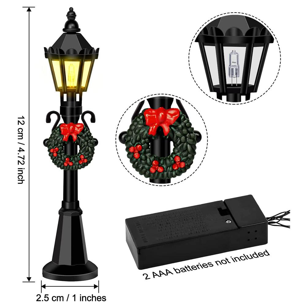 4 Pcs Christmas Mini Street Light Models Dollhouse Streetlight Miniature Village Pathway Lantern Post for DIY Micro Landscape