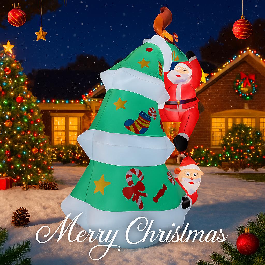 9.84FT Inflatable Santa Climb Xmas Tree Squirrel Toy Yard Party Decor Festive Gift LED Lit Christmas Supplies for Home Ornament