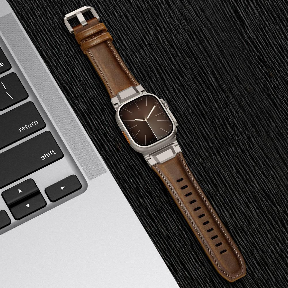 Elegant Leather Band for Apple Watch Ultra 3 2 49mm Series 11 10 46mm Men Business Straps for Iwatch 9 8 7 6 5 4 Se 3 44mm 45mm