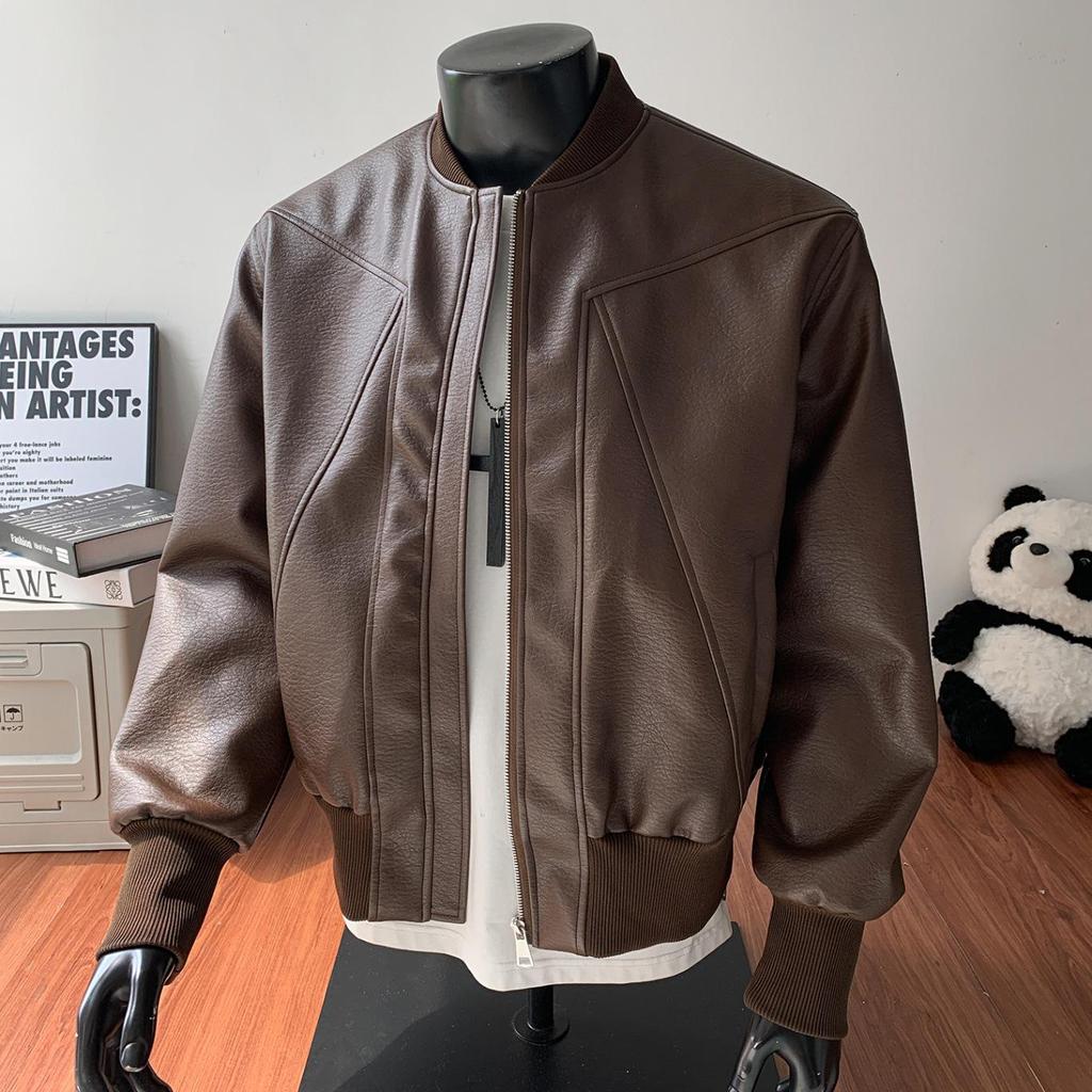 Men's American Retro Leather Jacket: Heavyweight, High-End Cool, Short Stand-Up Collar Bomber for Spring & Autumn