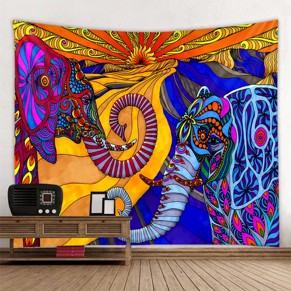 Retro patterned tapestry, fantasy elephant wall hanging aesthetics, room art decoration, Bohemian mandala home wall decoration