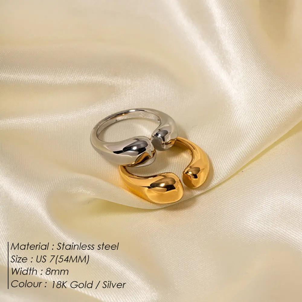 Minimalist Trendy Chunky Curved Statement Rings for Women Personality Stainless Steel Adjustable Open Rings Party Jewelry Gifts