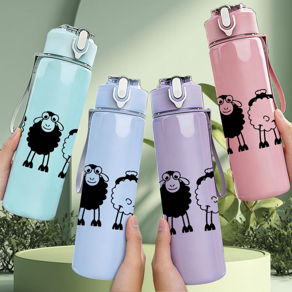 1PC Simple Line Sheep Group Graphic,750ml Color Plastic Sports Water Bottle,Leakproof Flip Straw Lid,Suitable for Sports Office Home Use