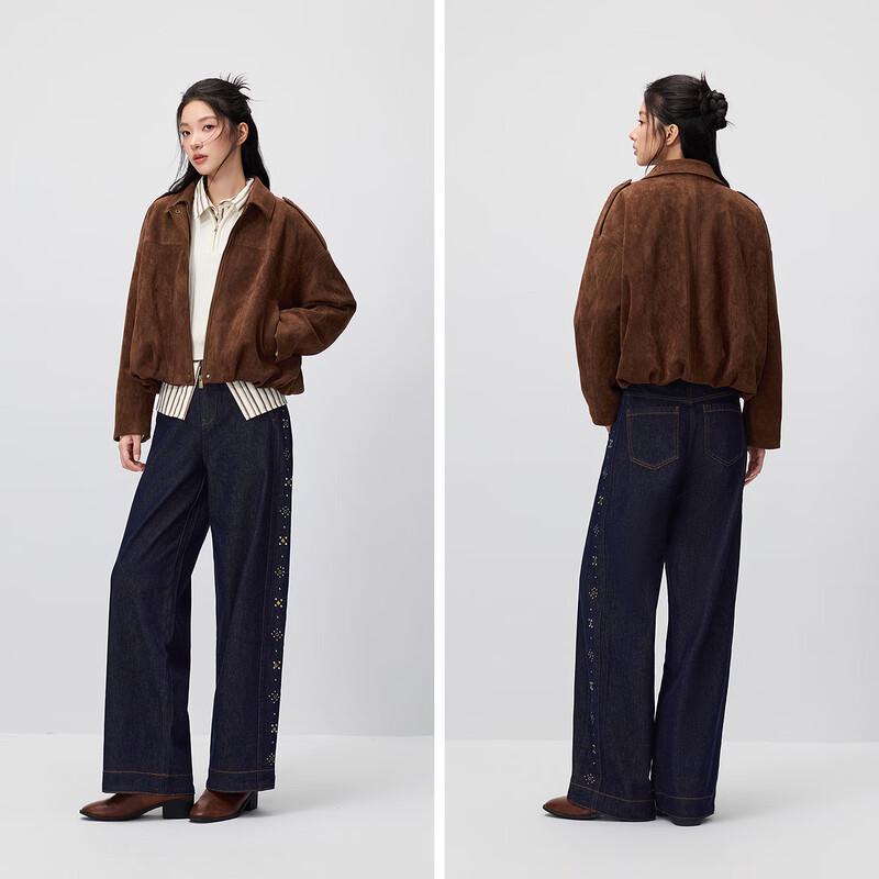 Semir Women's Hot-Drilled Patchwork Wide-Leg Jeans