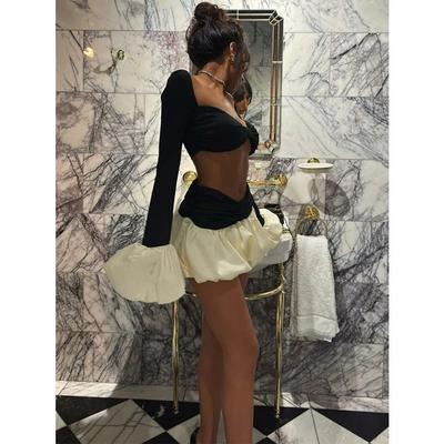 Seksi Renk Çarpışma Kat Kısa Göğüs Sarılı Üst Takım Kadın Moda Kırpılmış Düz Etekler Setleri Bayan Yeni Parti Kulübü 2 parçalı Setler