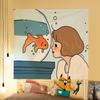 Whimsical Girl And Goldfish Tapestry - Charming Wall Hanging For Home Decor, Perfect Gift For Those Who Love Cute