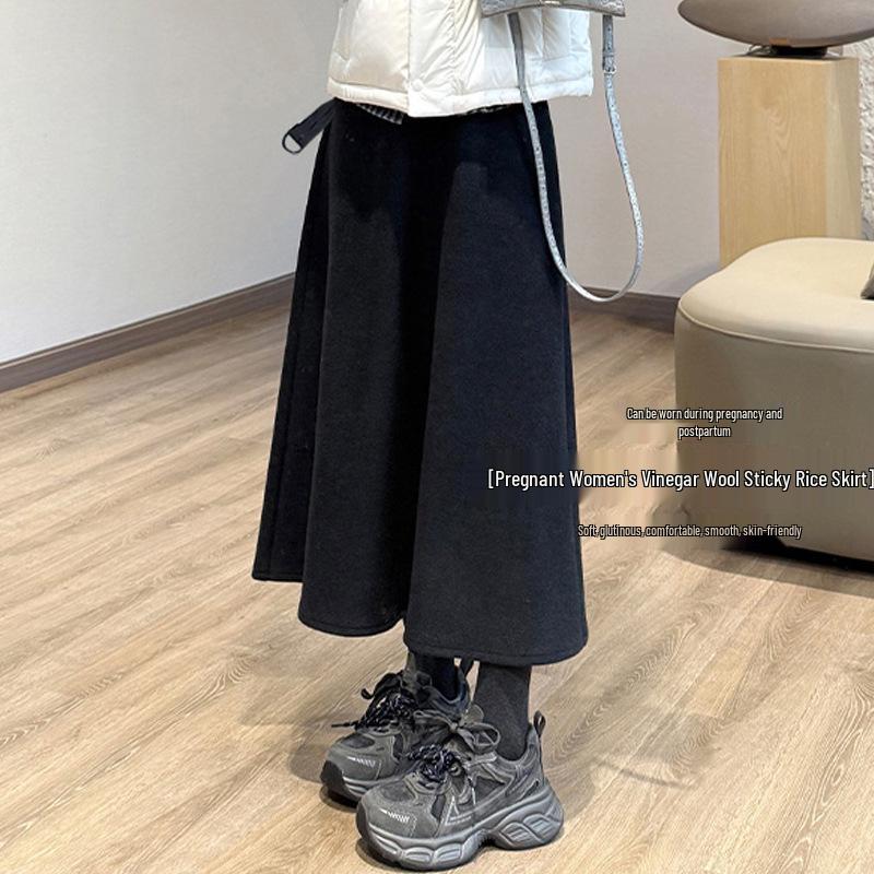 2025 Wool-Blend Maternity A-Line Knit Skirt - Autumn/Winter French Drape, Slimming Fit L чёрный