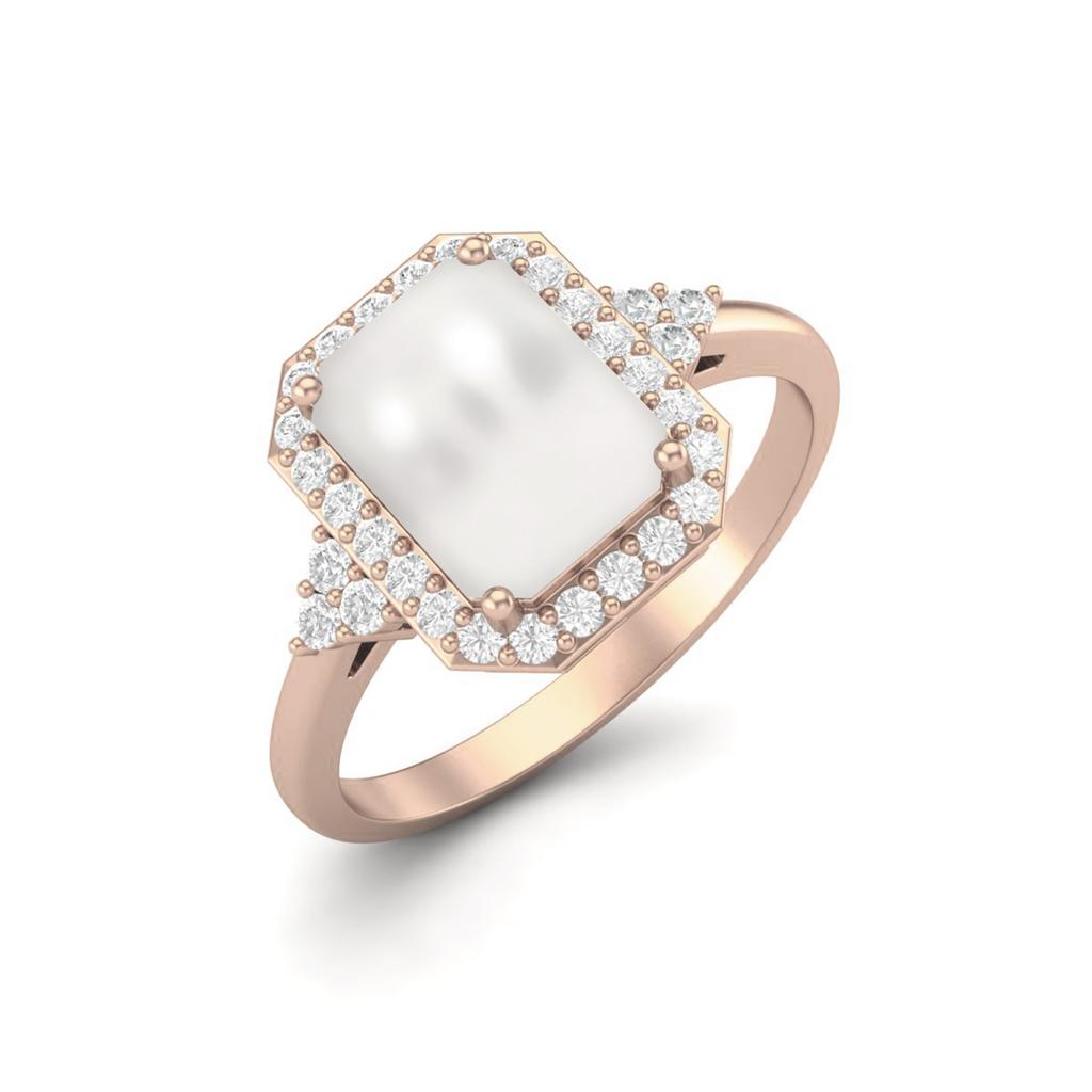 925 Sterling Silver Rose Vermeil 0.90 Cts Octagon Shape Pearl Solitaire Wedding Women Ring