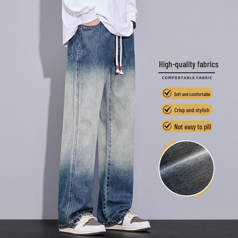 Jean ample à taille élastique dégradée 2024 - Style tendance pour jeunes hommes modernes L (60 kg)