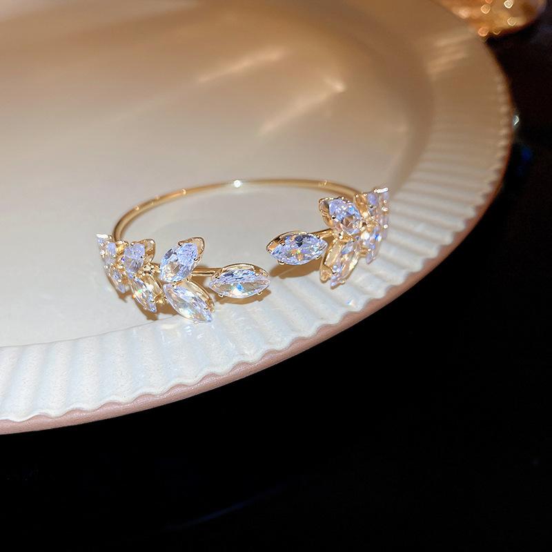 Gold Plated Zircon Titanium Steel Korean Minimalist Bangle | Versatile High-End Bracelet for Women
