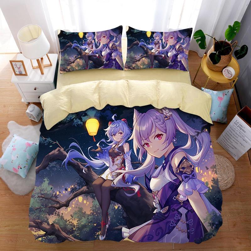 Anime G-Genshin Impact Duvet Cover Pillowcase Anime Girl Bedding Set Adult Boy Teen Children Bedroom Decoration Queen King Size