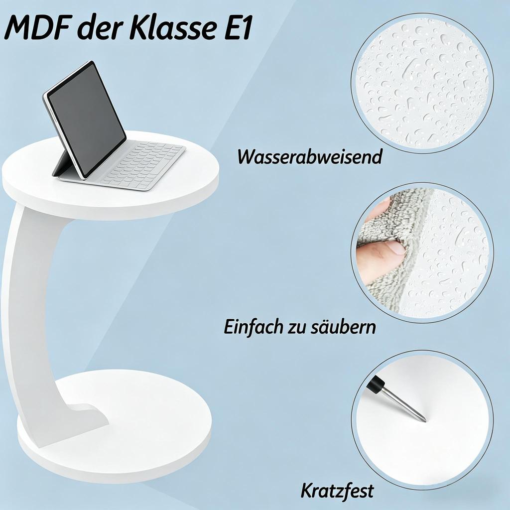 Side Table, Round Coffee Table, C-Shaped Side Table, Living Room Table, Temporary Computer Table (Table Only)