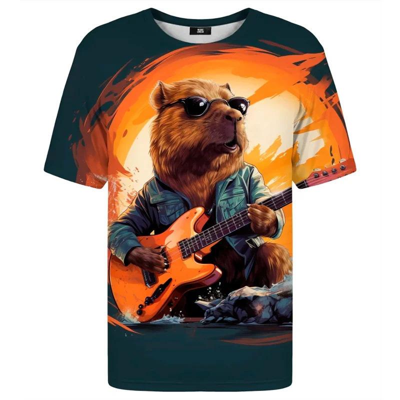 Cute Interesting Capybara Animal Graphic T-shirt Men 3D Printed Short Sleeved Round Neck T-shirt