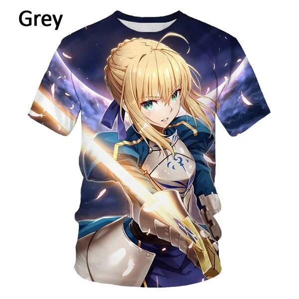 Summer New Fashion Cool Fate Stay Night Printing 3d Printing T-shirt Causal Round Neck Short Sleeve