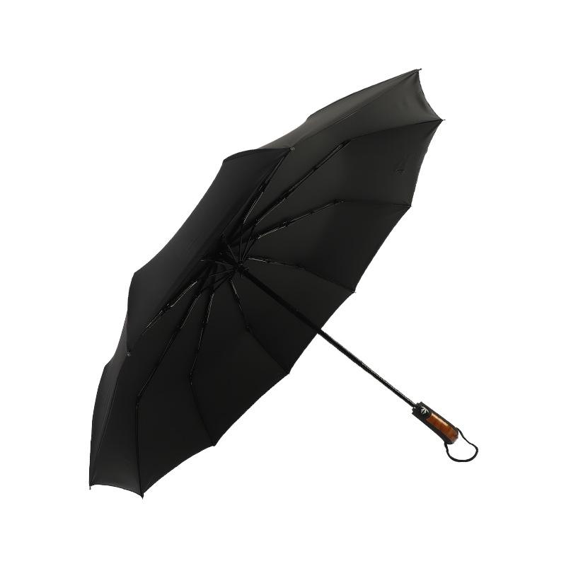 Automatic 10-Rib Black Glue Sunscreen Umbrella with Curved Handle, Compact Three-Fold Design, Custom Logo Available