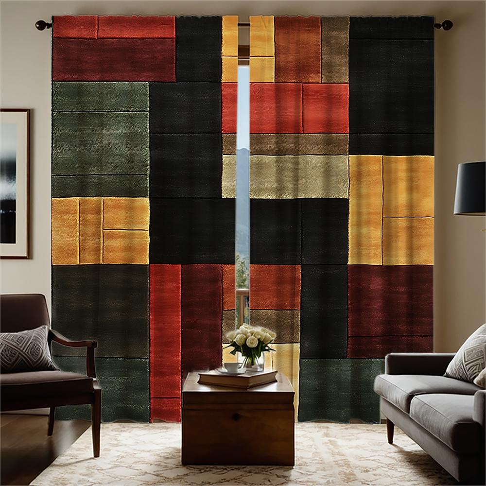 Piece Set High Definition Digital Printed Curtainpatchwork Style Colorful Multi Color Block Pattern Curtain Curtains Made Of Polyester With Rod Pocket