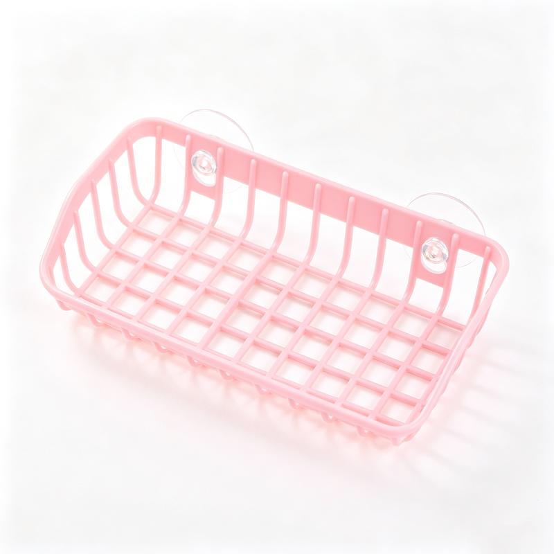 Multifunctional Double Suction Cup Kitchen Sink Drain Basket Hollow Plastic Sponge Soap Dish Storage Rack for Home