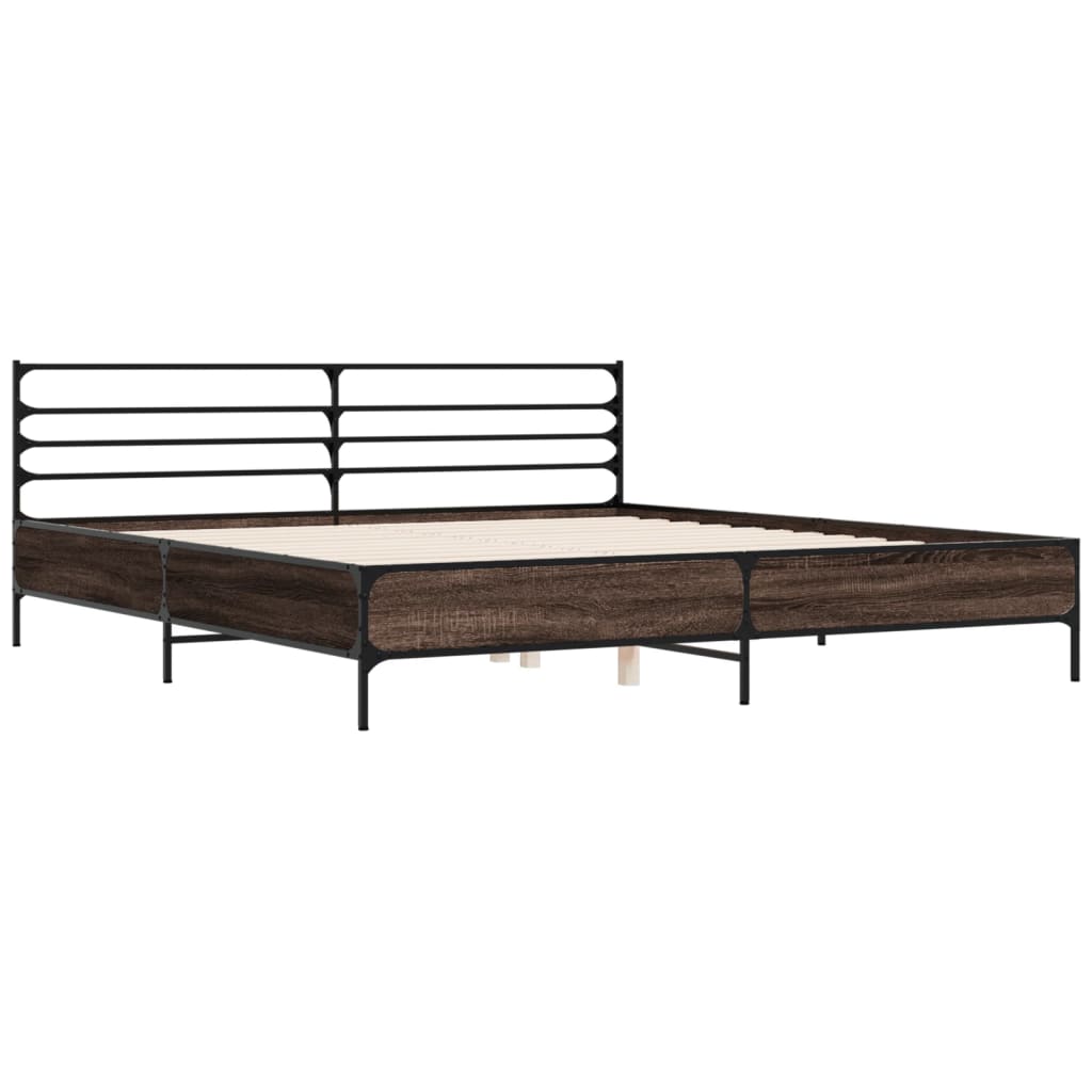 Brown Oak Effect Bed Frame 200 x 200 cm Wood Based Material & Metal