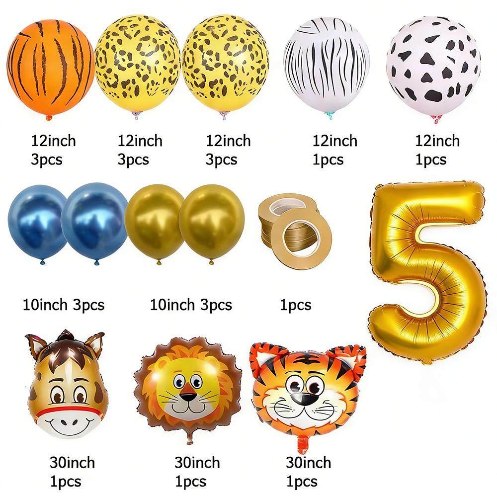 0-9 Years Old Birthday Party Balloon Set Children Tiger Lion Donkey Animal Aluminum Foil Balloons Jungle Theme Ballon Decoration