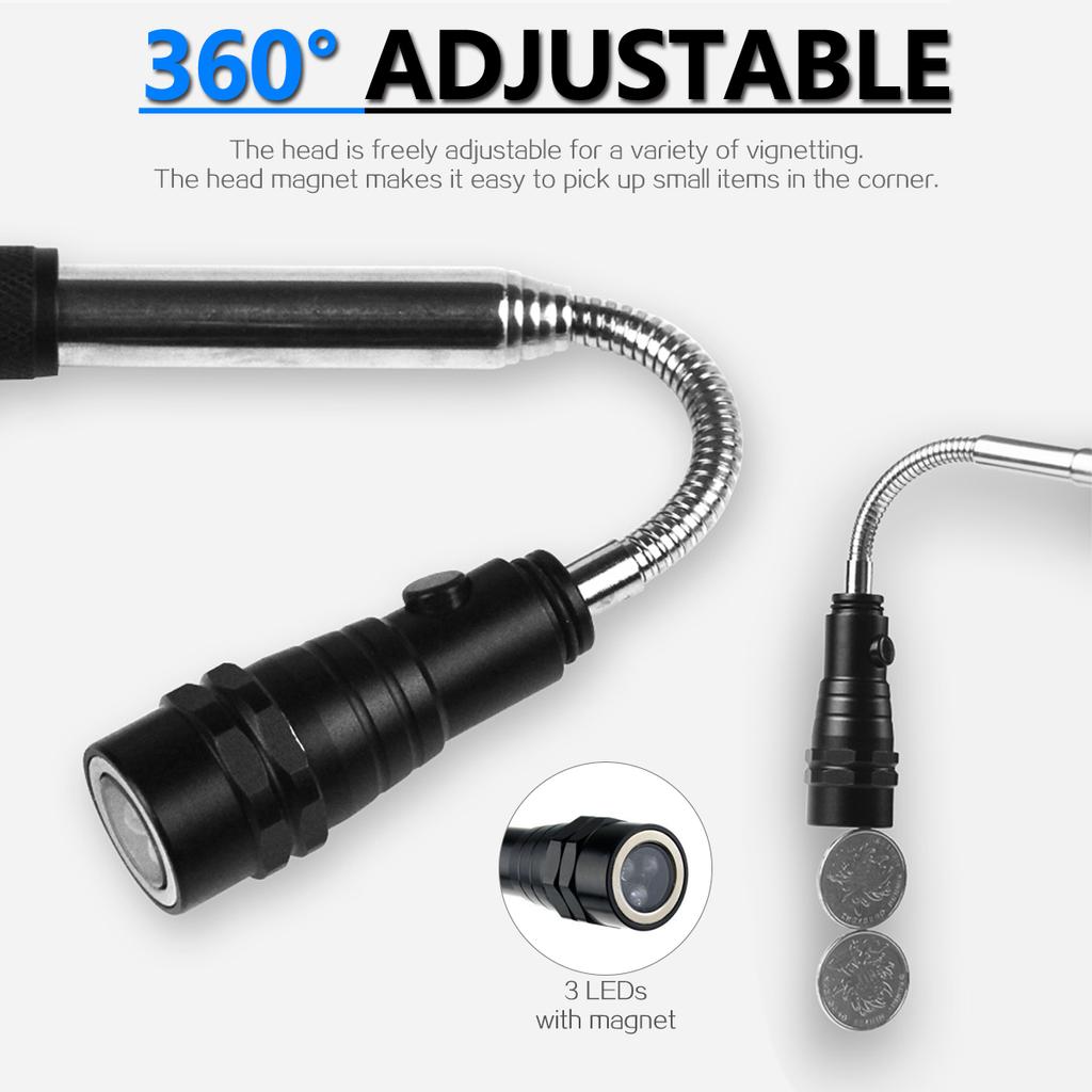 Portable LED Flashlight Outdoor Tools Emergency Light Flexible Head 3 LED Flashlights Telescopic Torch with Magnet