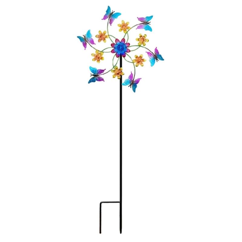 Garden Wind Wheel Stake Metal Yard Display Flower Garden Spinner Stake with Iron Frame for Lawn, Entry Side, and Home Garden Placement